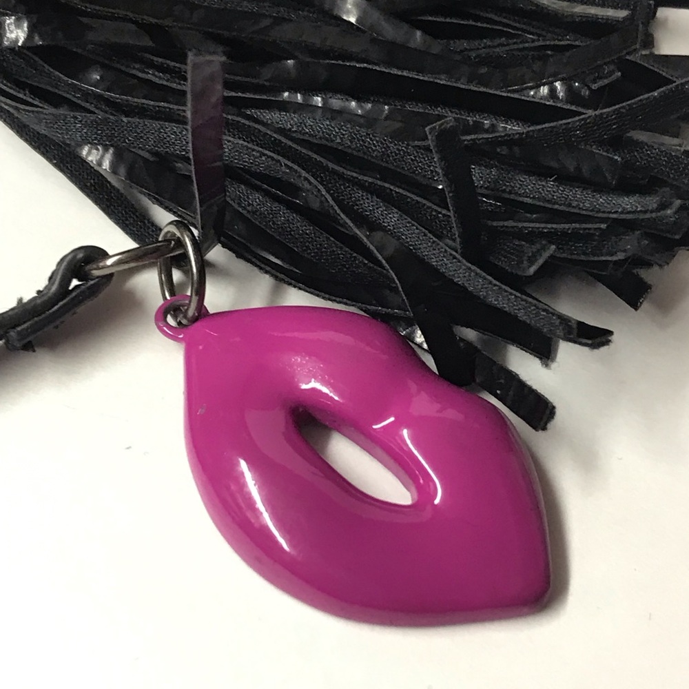 Betsey Johnson lip patent leather whip keychain